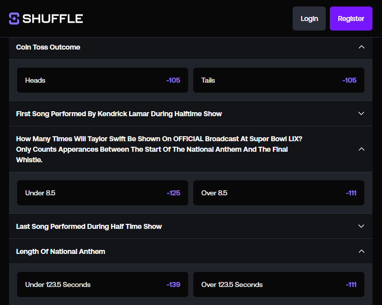 Shuffle Super Bowl 2025 Props